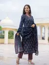 Navyblue Colour Rayon Printed Kurti With Pant Dupatta Aaradhna 2064